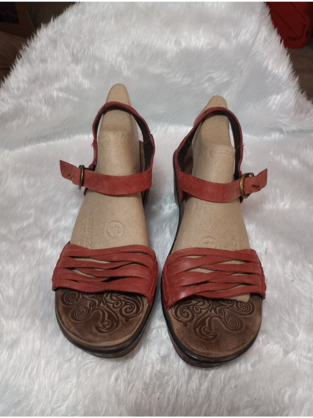 New Born Leather Wedge Sandals Size 10 M Open Toe Single Strap Red